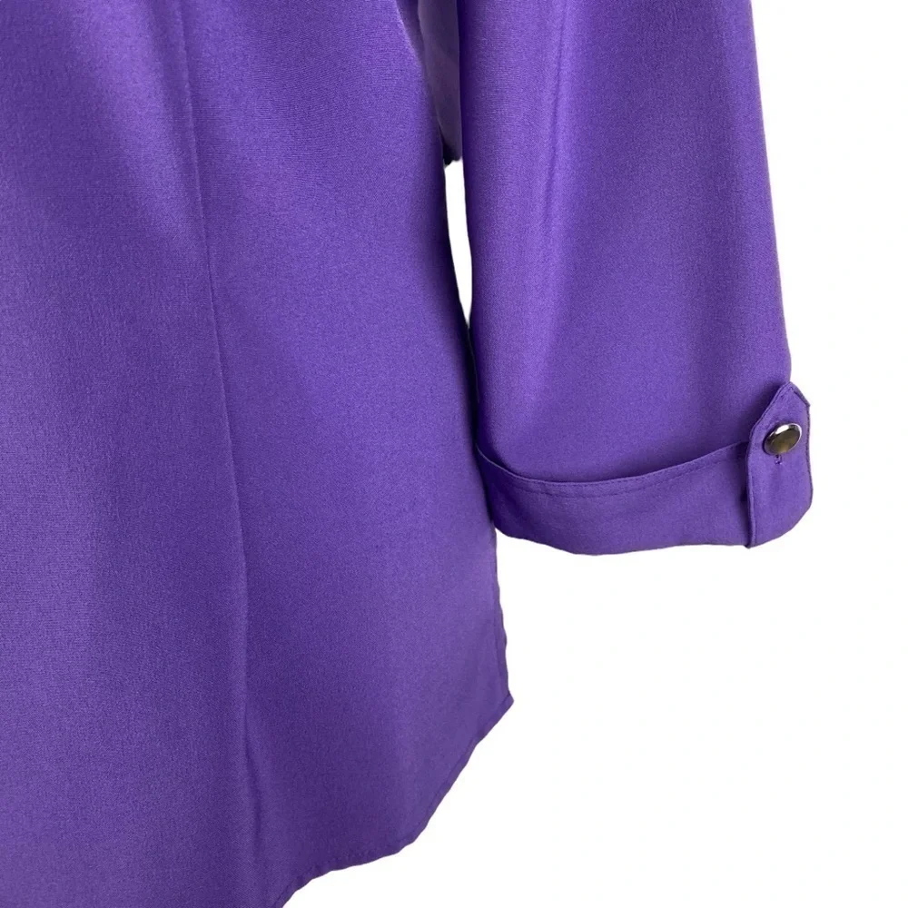 Sag Harbor Purple 3/4 Roll‎ Tab Sleeve Button Down Blouse Women's 8